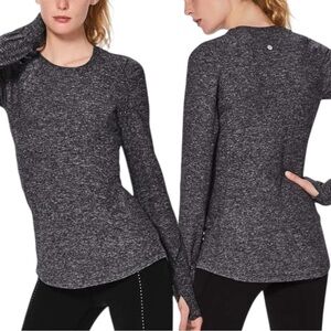 Lululemon Extra Mile Long Sleeve Reflective Heathered Black Grey Size 12